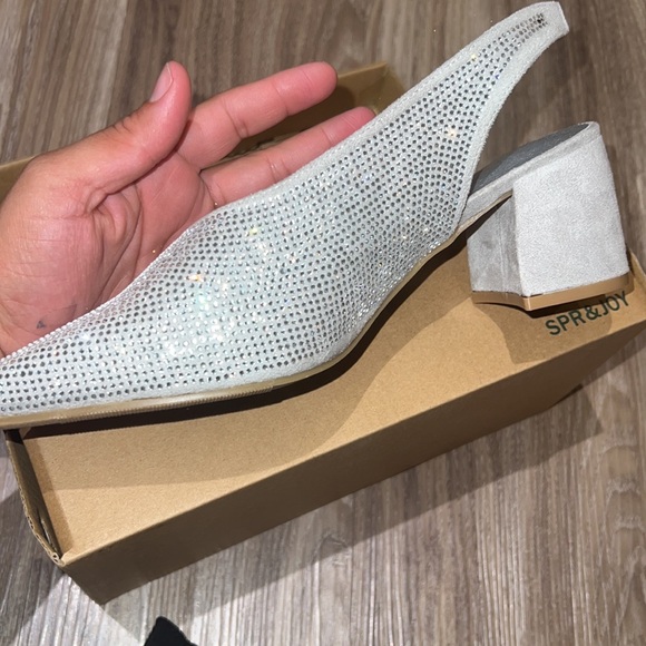 amazon kitty pumps pointed sling back silver rhinestones - Picture 8 of 9